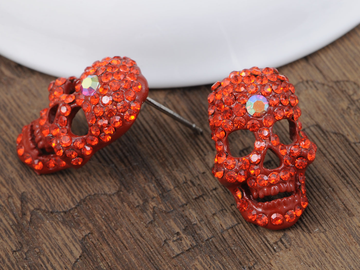 Grey Cutout Scary Skull Head Stud Earrings