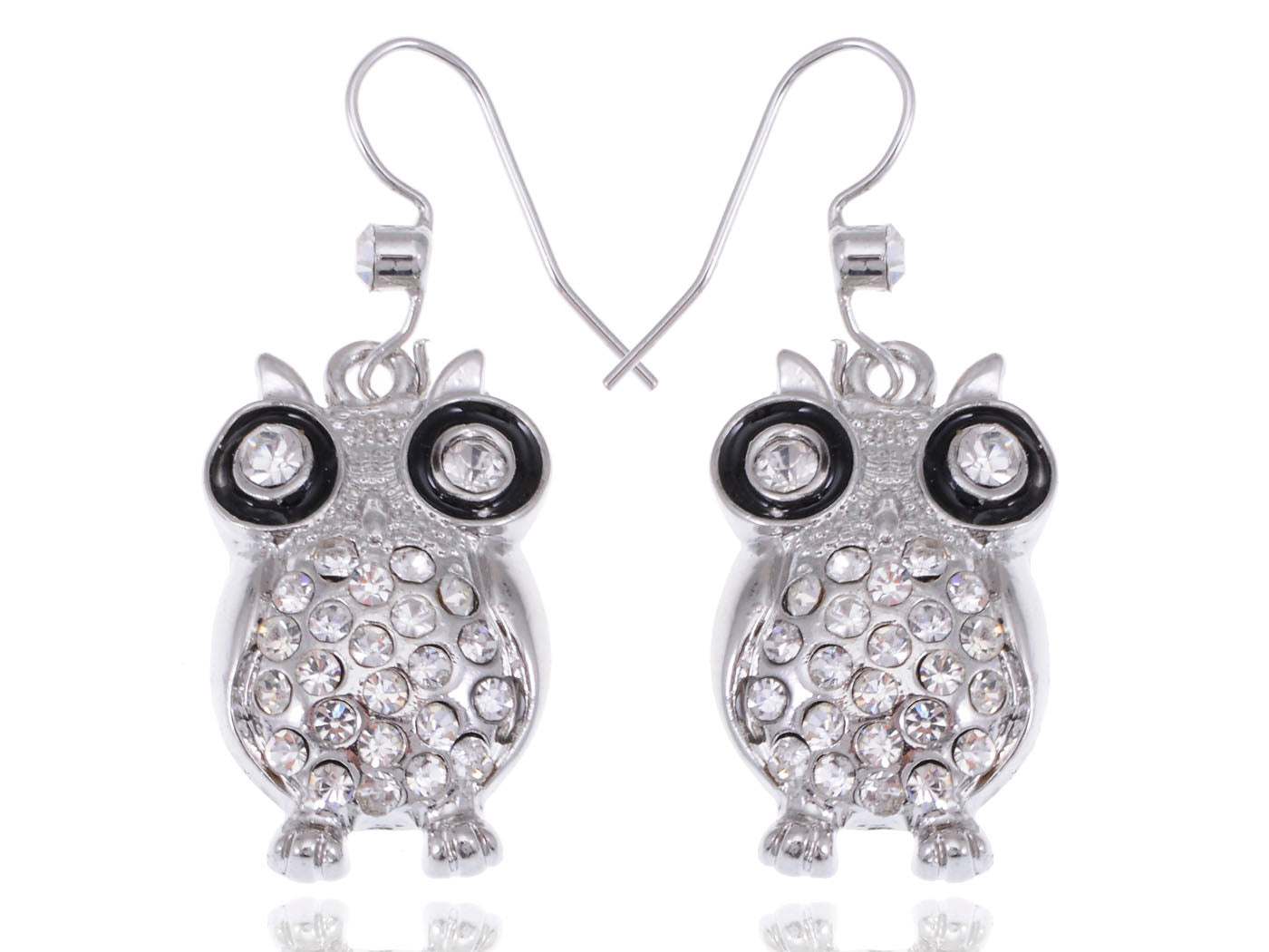 Enamel Black Eyes Night Owl Fish Hook Earrings