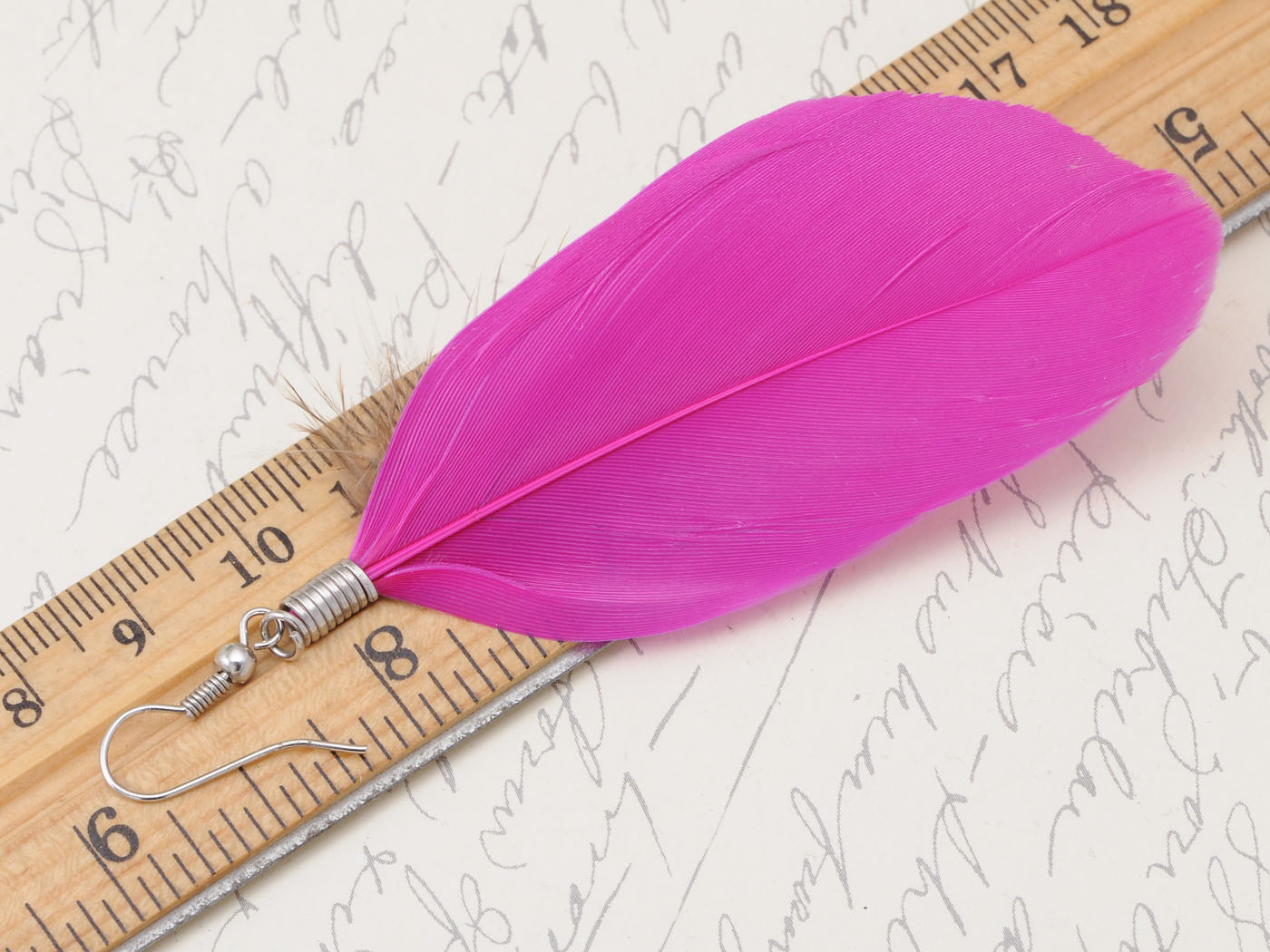 Neon Hot Pink Brown Boho Retro Feather Dangle Drop Hook Earrings