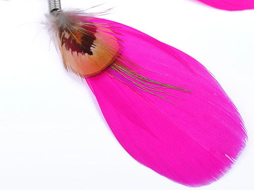 Neon Hot Pink Brown Boho Retro Feather Dangle Drop Hook Earrings