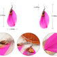 Neon Hot Pink Brown Boho Retro Feather Dangle Drop Hook Earrings