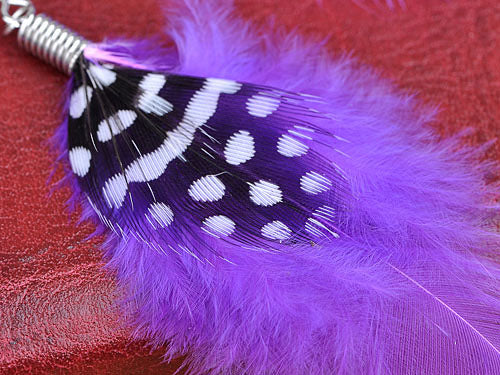 Purple Polka Dotted Diva Lavender Bright Bird Feather Fish Hook Trend Earrings