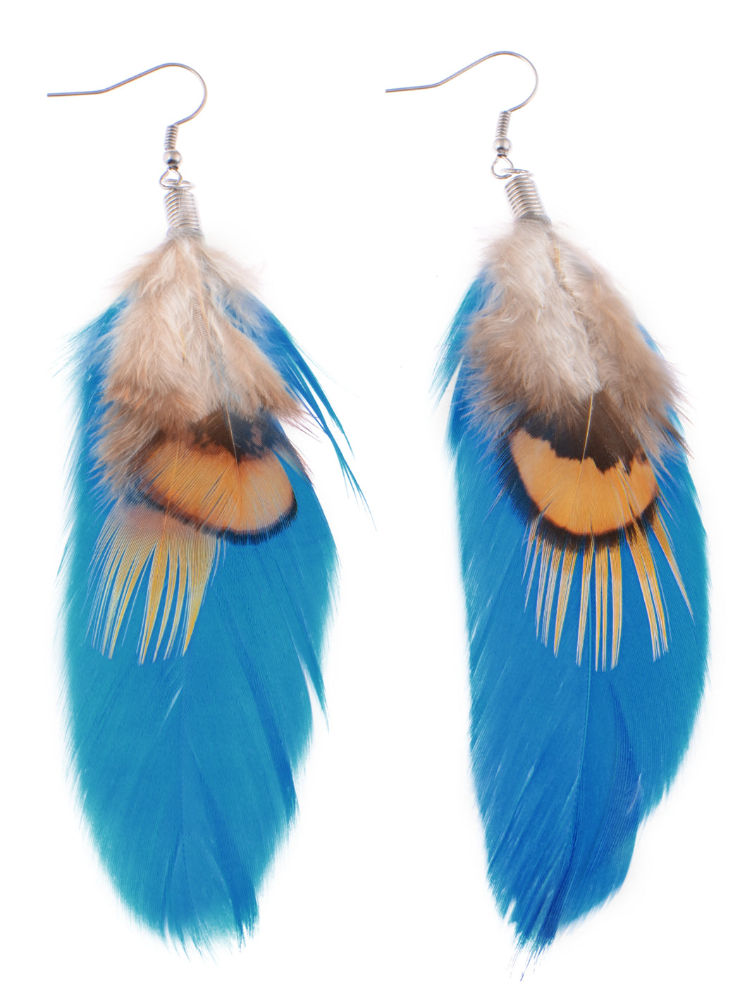 Neon Hot Pink Brown Boho Retro Feather Dangle Drop Hook Earrings