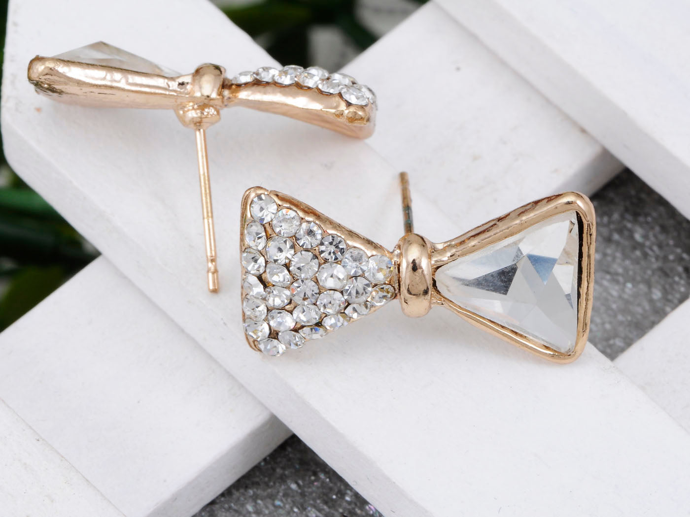 Brass Color Unequal Design Fancy Bowtie Sir Element Earrings