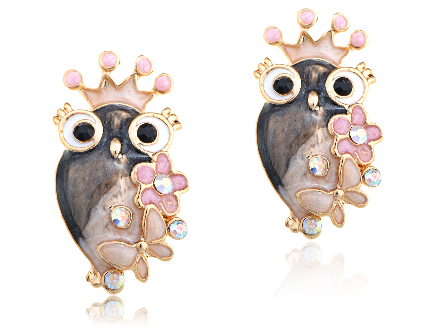 Queen Girly Owl Flower Element Earrings