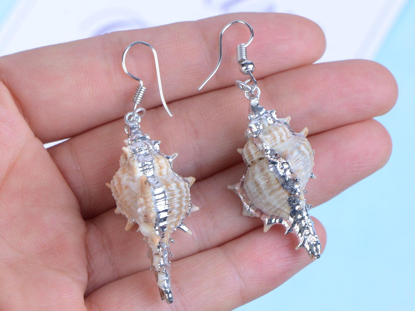 Multicolor Accent Ocean Seashell Couch Mermaid Sea Witch Drop Dangle Earrings