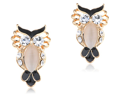 Petite Enamel Painted Owl Button Earrings