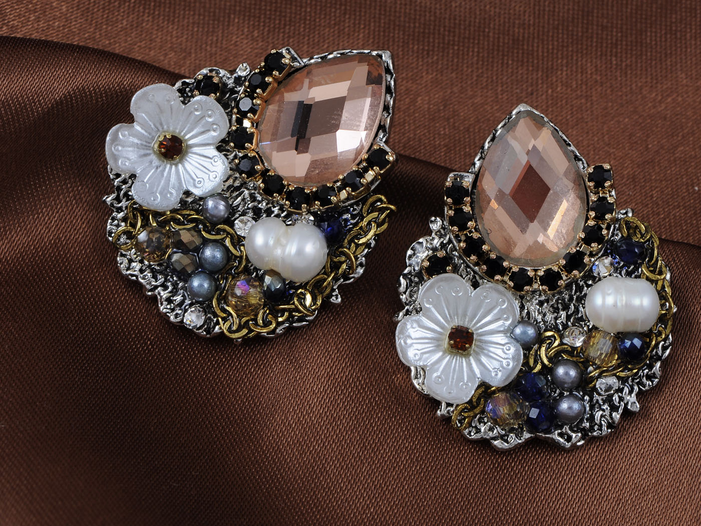 Antique Cluster Of Baubles Flower Design Earrings