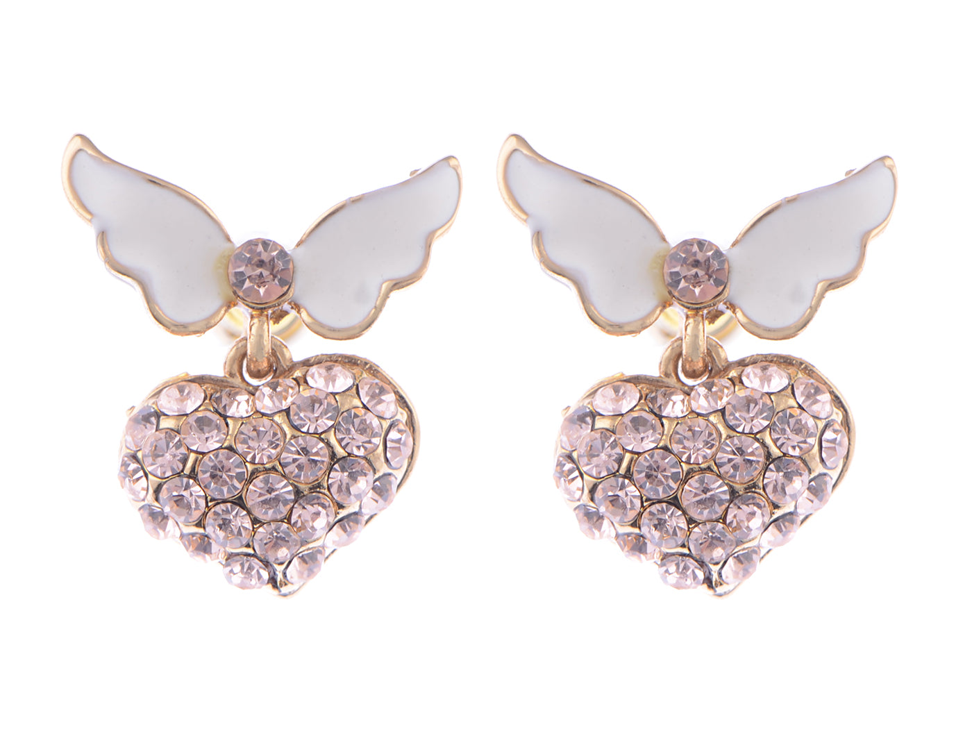 Topaz Pink White Enamel Butterfly Heart Earrings