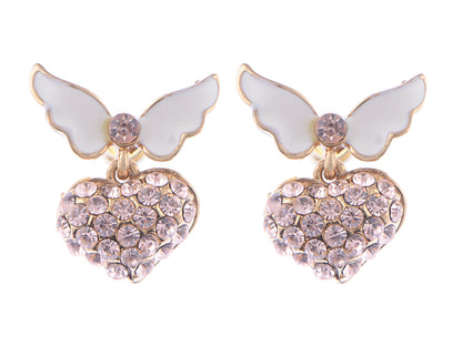 Topaz Pink White Enamel Butterfly Heart Earrings