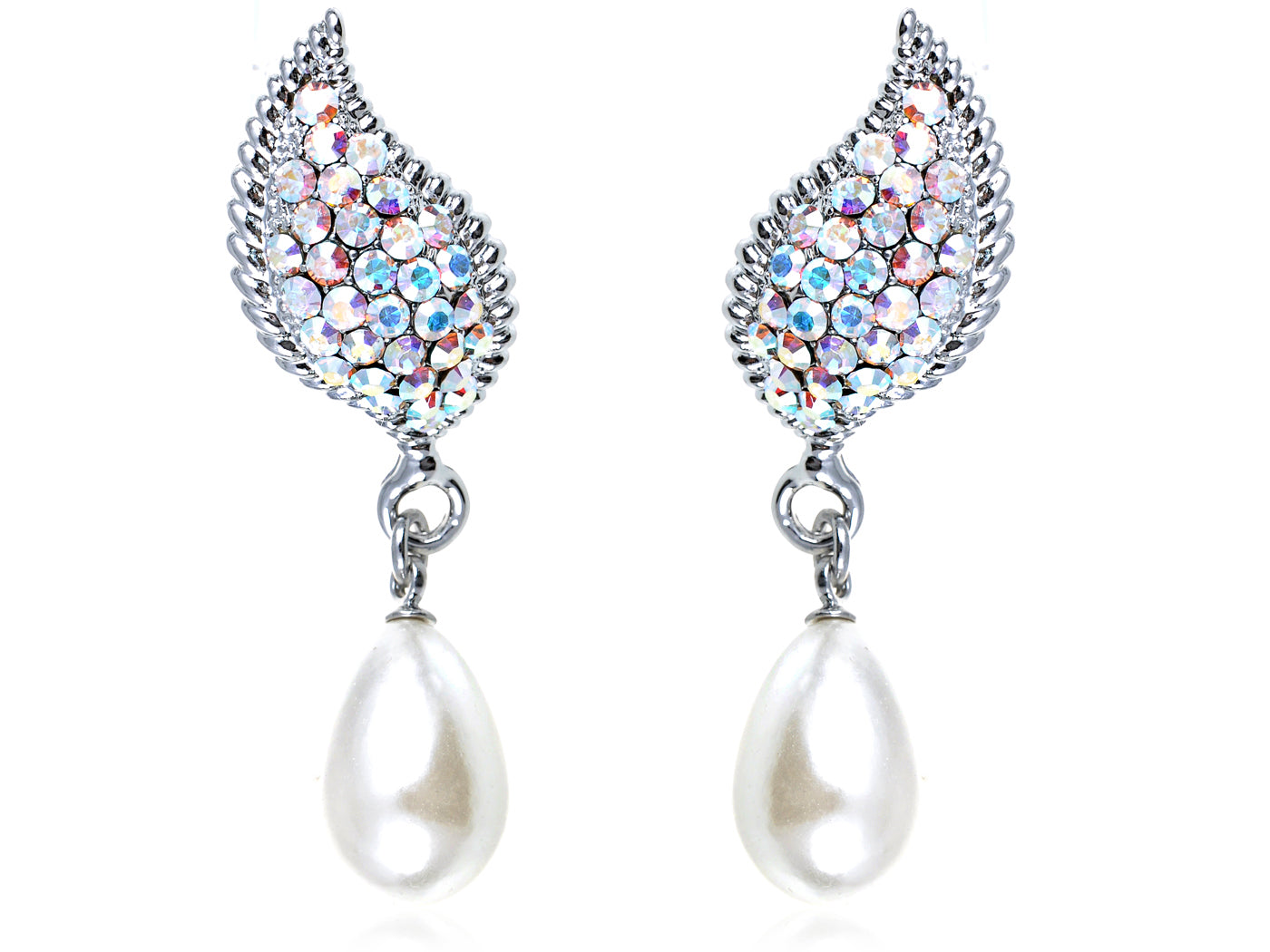 Petite Pearl Aurora Borealis Elements Wing Drop Earrings