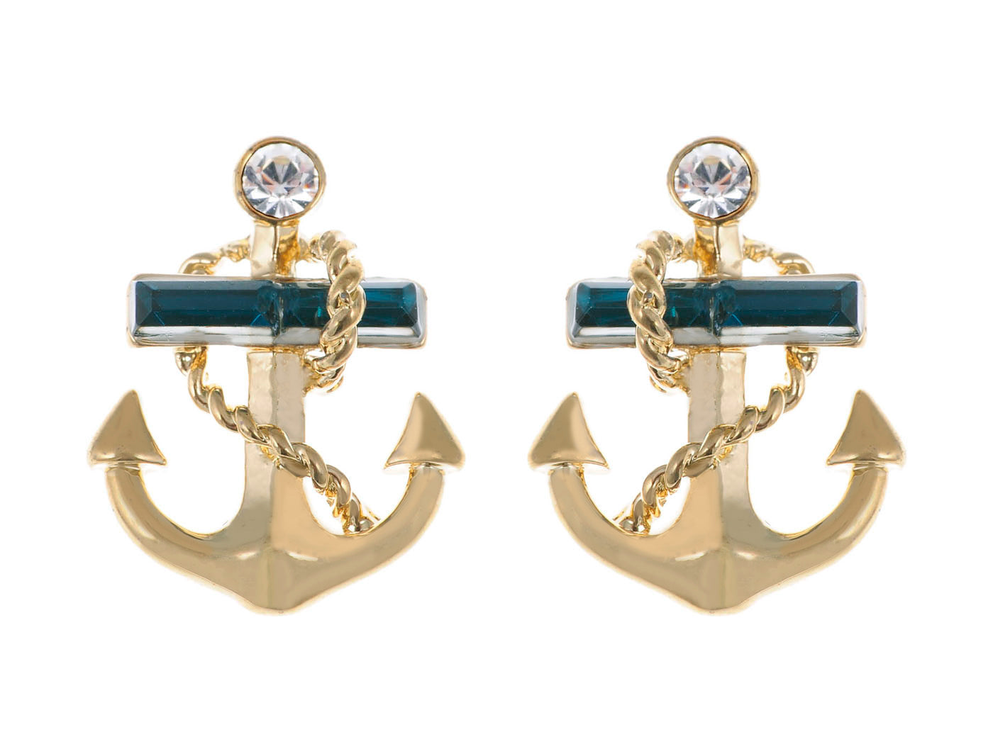 Blue Nautical Anchor Stud Earrings