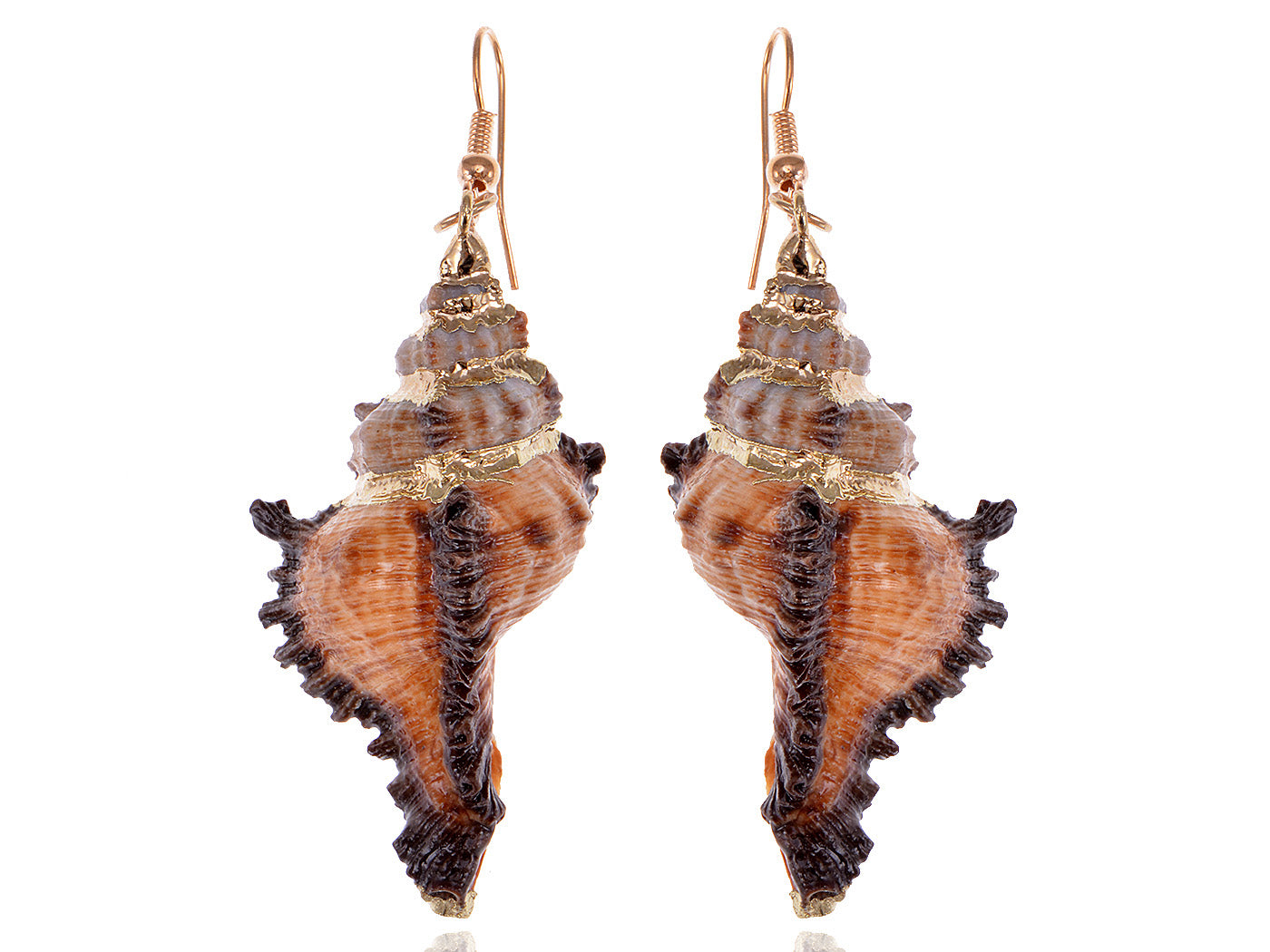 Sandy Tan Brown Colored Seashell Conch Drop Earrings