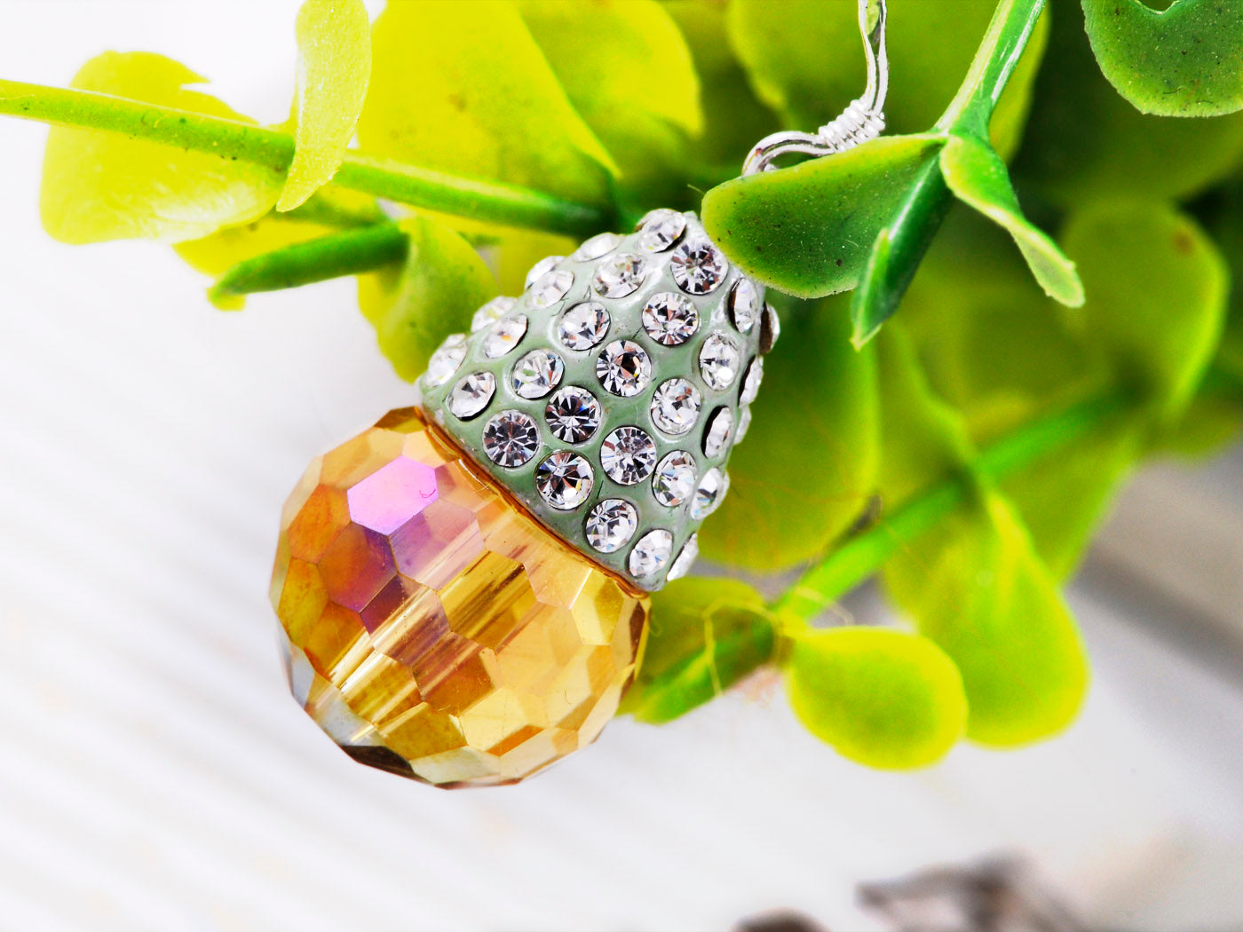 Mini Acorn Shaped Topaz Encrusted Classic Drop Earrings