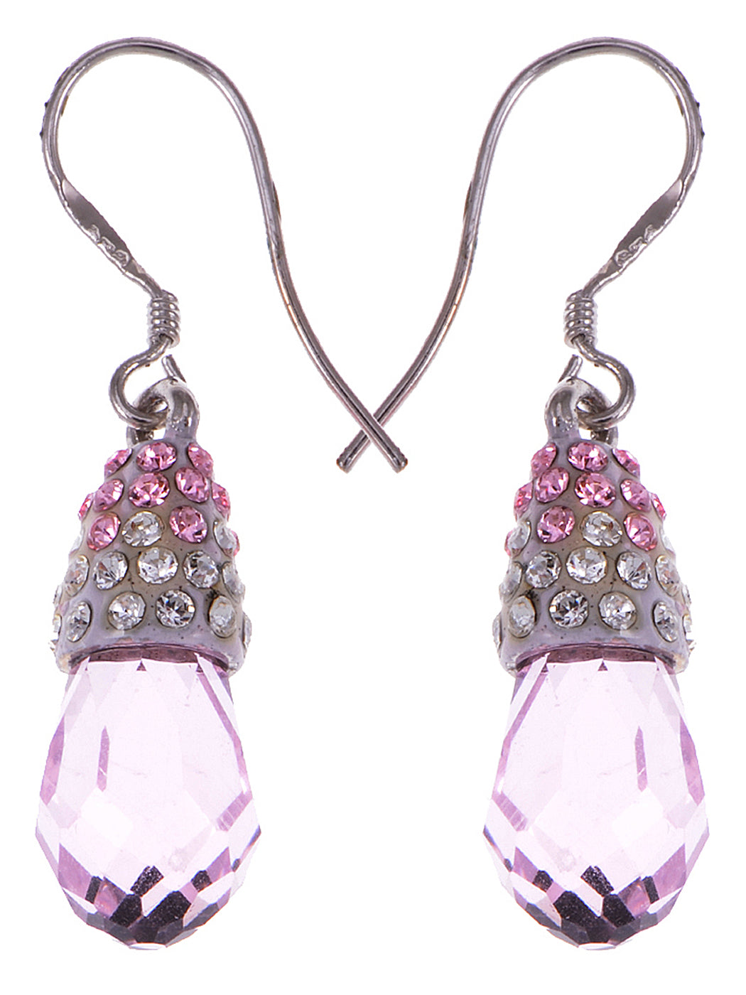 Pink Water Drop Multi Encrusted Enamel Dangle Pendant Earrings