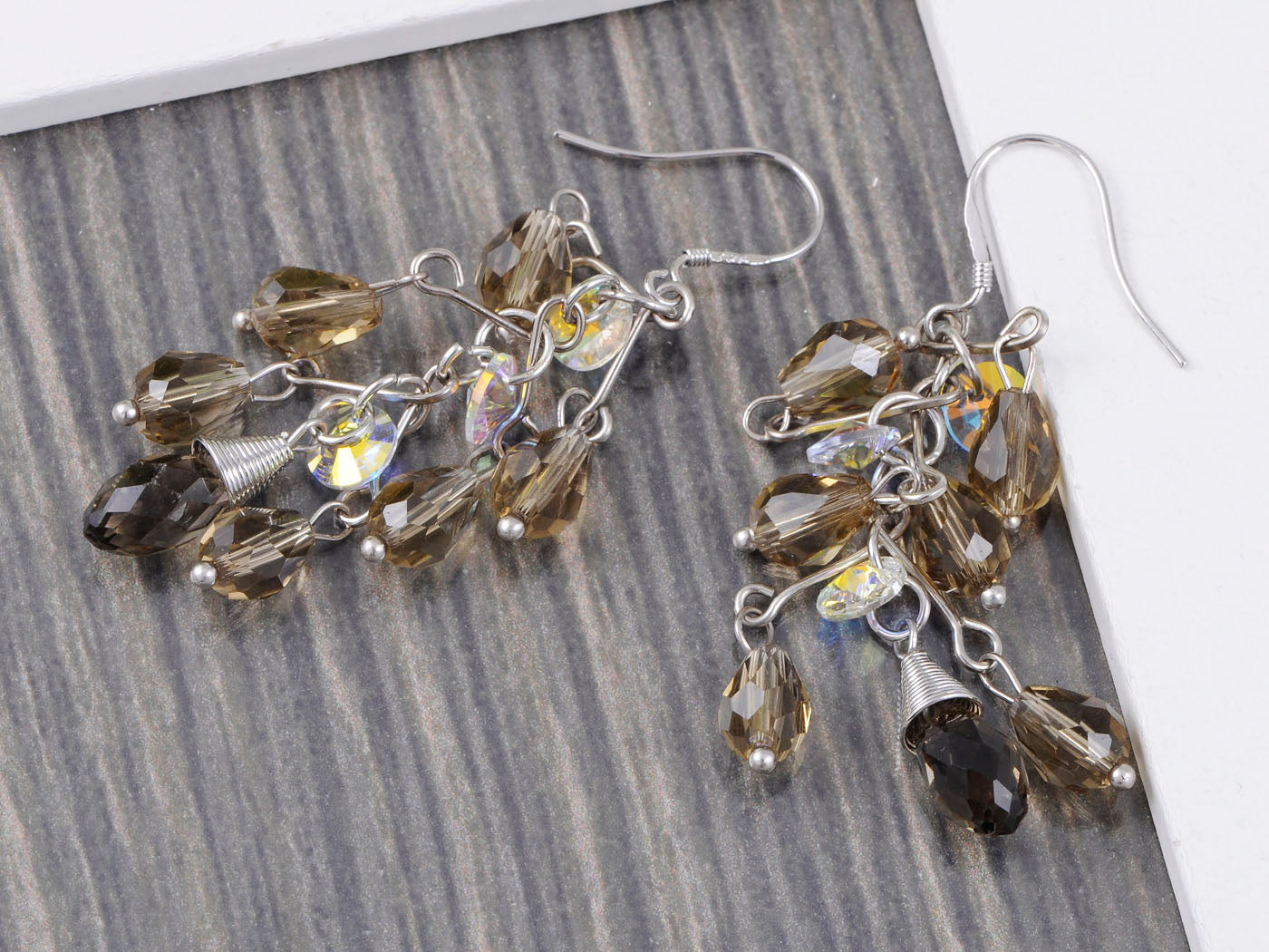 Petite Smoky Grey Cluster Of Beads Classic Drop Earrings