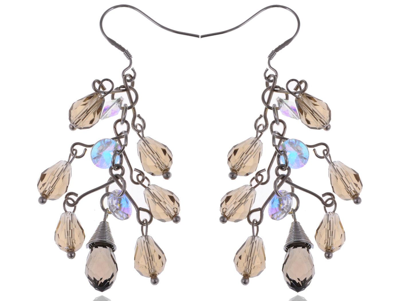 Petite Smoky Grey Cluster Of Beads Classic Drop Earrings