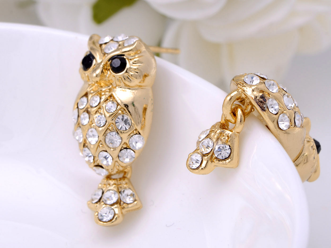 Mini Cartoon Grandpa Owl Bird Button Earrings