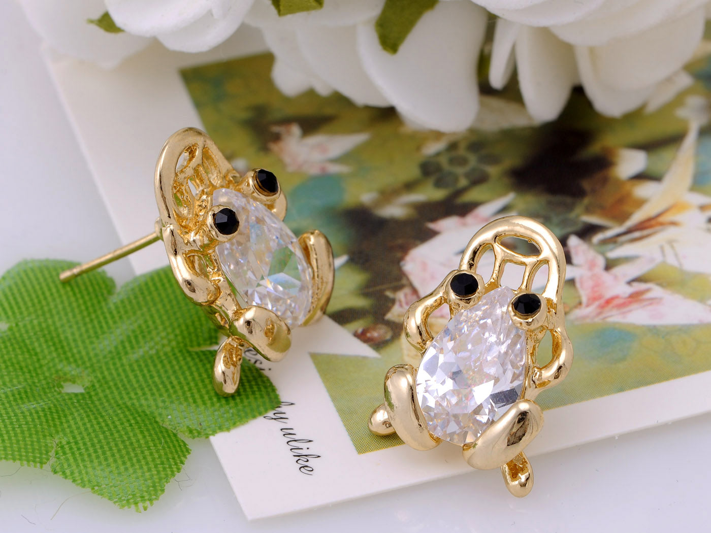 Mini Lucky Fortune Symbol Bodied Asian Frog Button Earrings