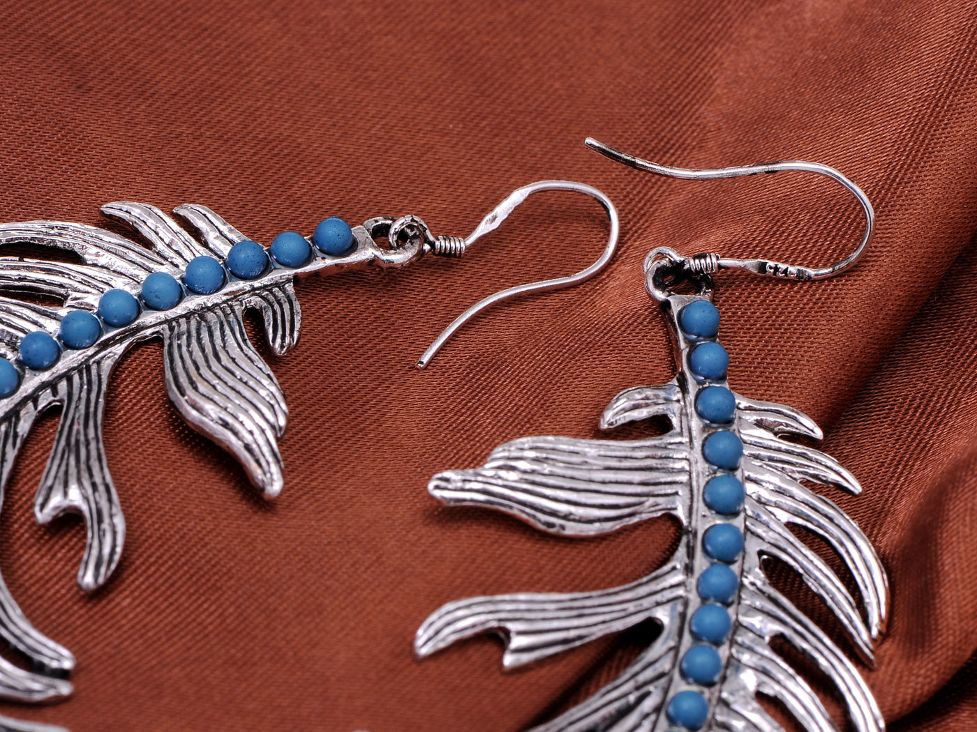 Blue Turquoise Peacock Feather Hook Jewelry Earrings With Ss For Women