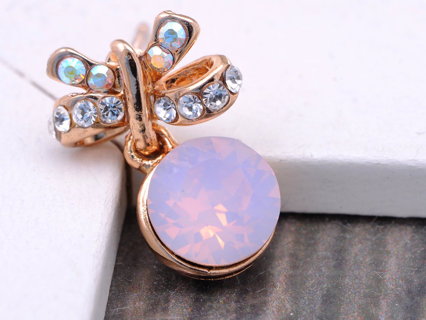 Swarovski Crystal Element Silver Purple Bow Ribbon Fish Hook Dangle Earrings