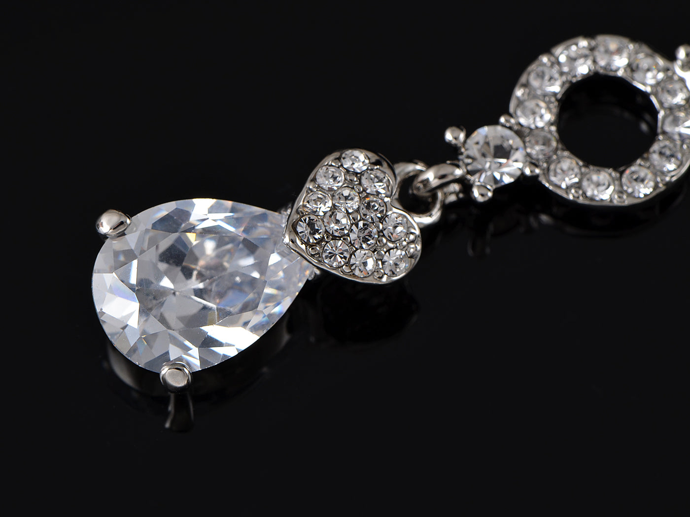 Silver Circles With Heart Shape Teardrop Dangle Earrings