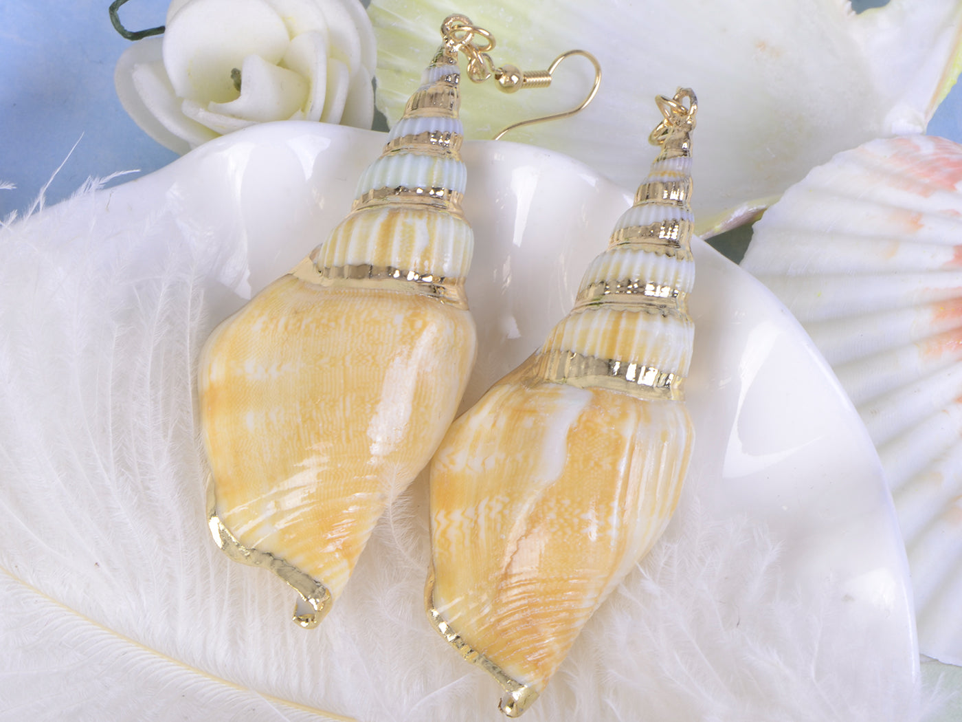 Multicolor Accent Ocean Seashell Couch Mermaid Sea Witch Drop Dangle Earrings