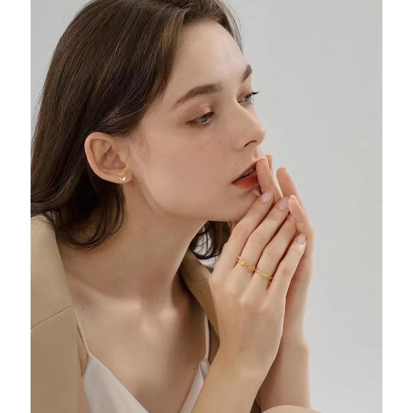 Alilang 14K Gold Plated Heart Shapes Stud Earrings with 925 Sterling Silver Post for Womens Girls Sensitive Ears