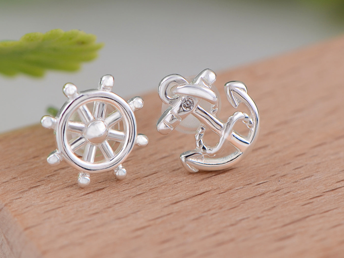 Blue Nautical Anchor Stud Earrings