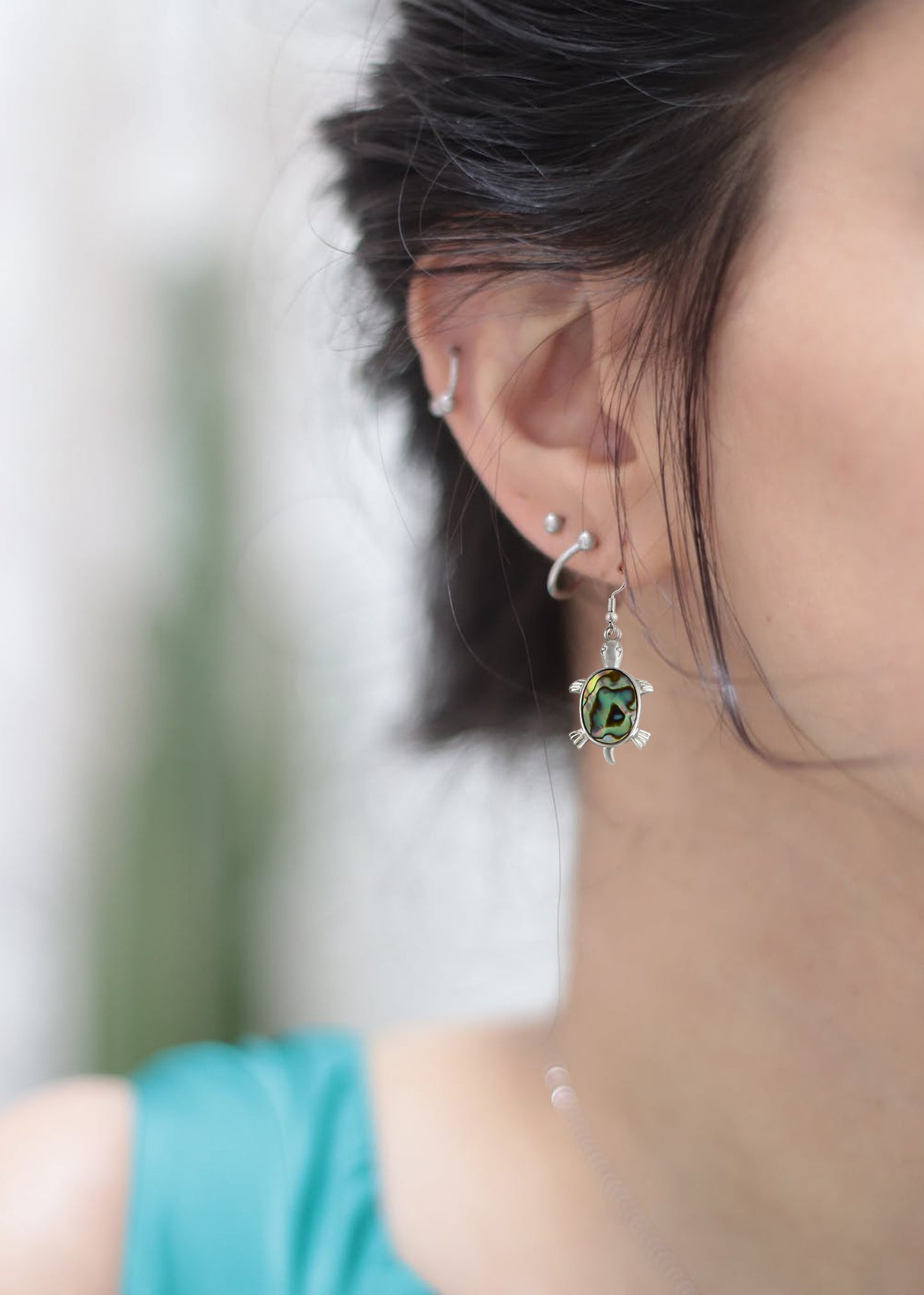 Alilang Creative Animal Shape Silver Tone Alloy Natural Abalone Shell Earrings Dangle Handmade Women Jewelry