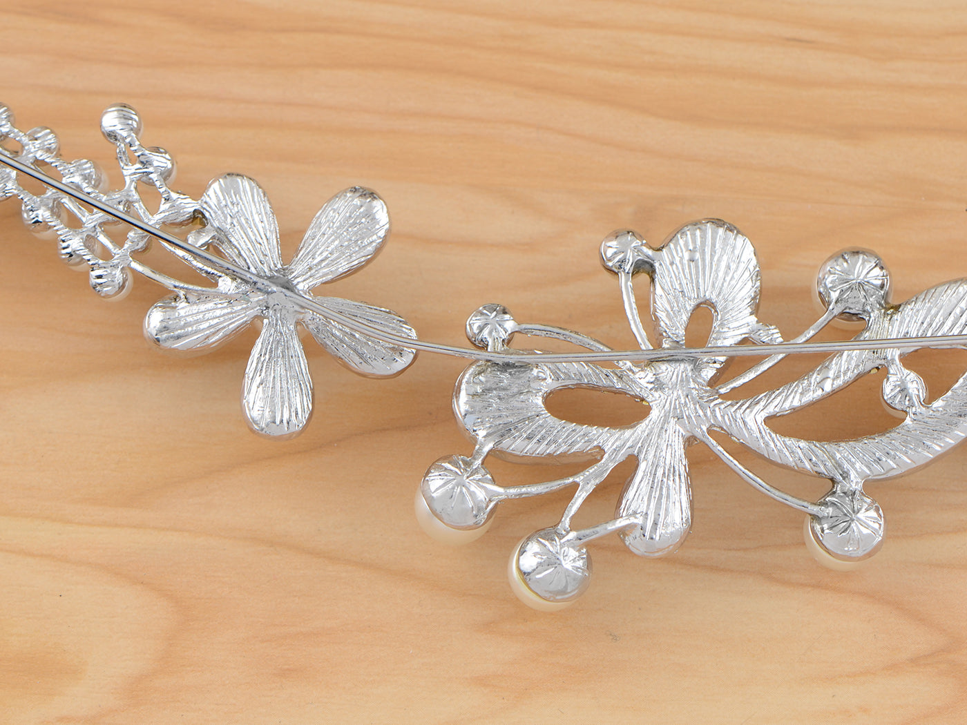 Silver Floral Pearl Bridal Wedding Hair Comb Clip