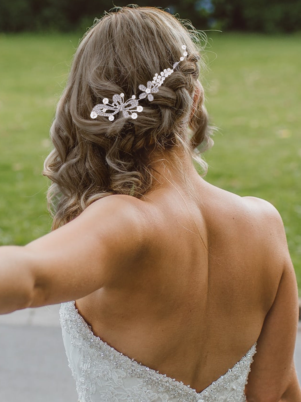 Silver Floral Pearl Bridal Wedding Hair Comb Clip