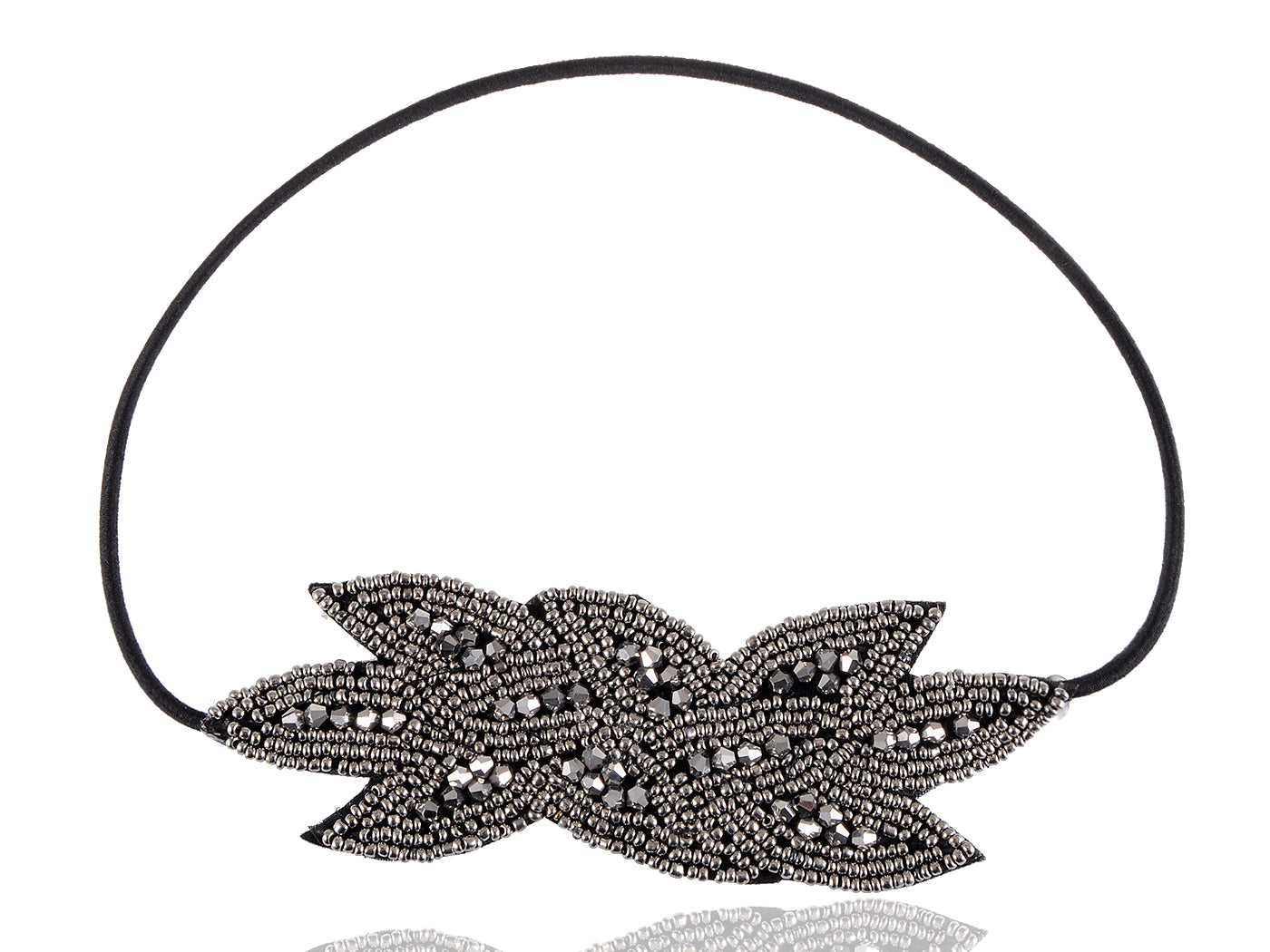 1920S Black Beaded Leaf Flapper Headband