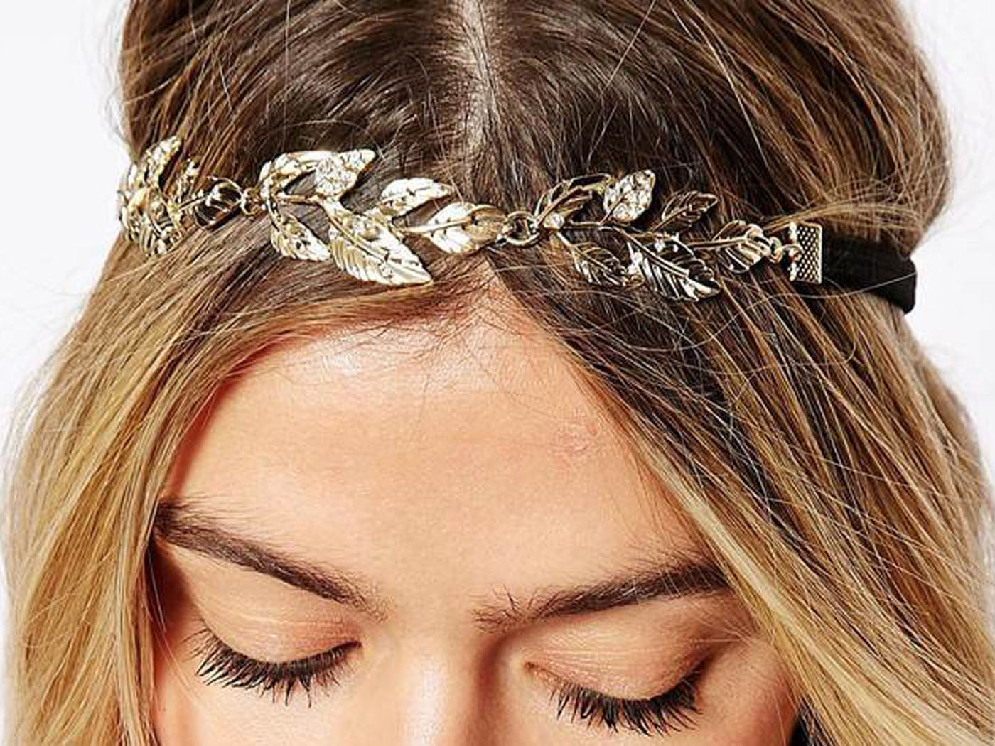 Deate Leaves White Accented Stretch Headband