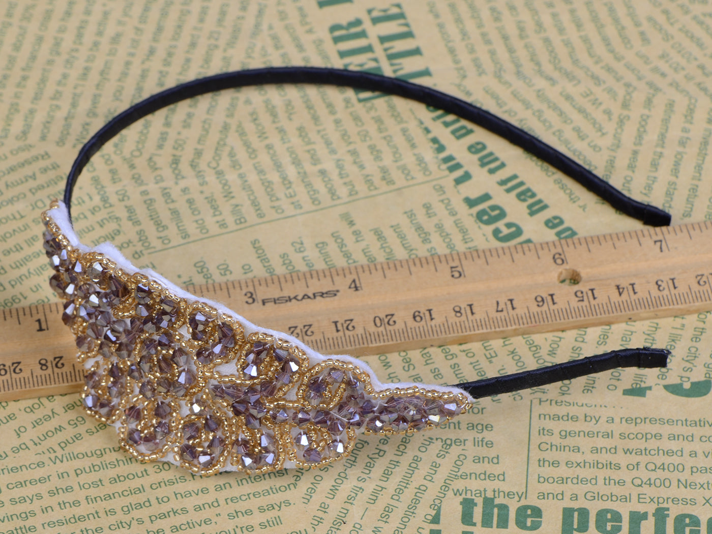 Vintage 1920S Hand Beads Retro Big Flower Leaf Flapper Headband