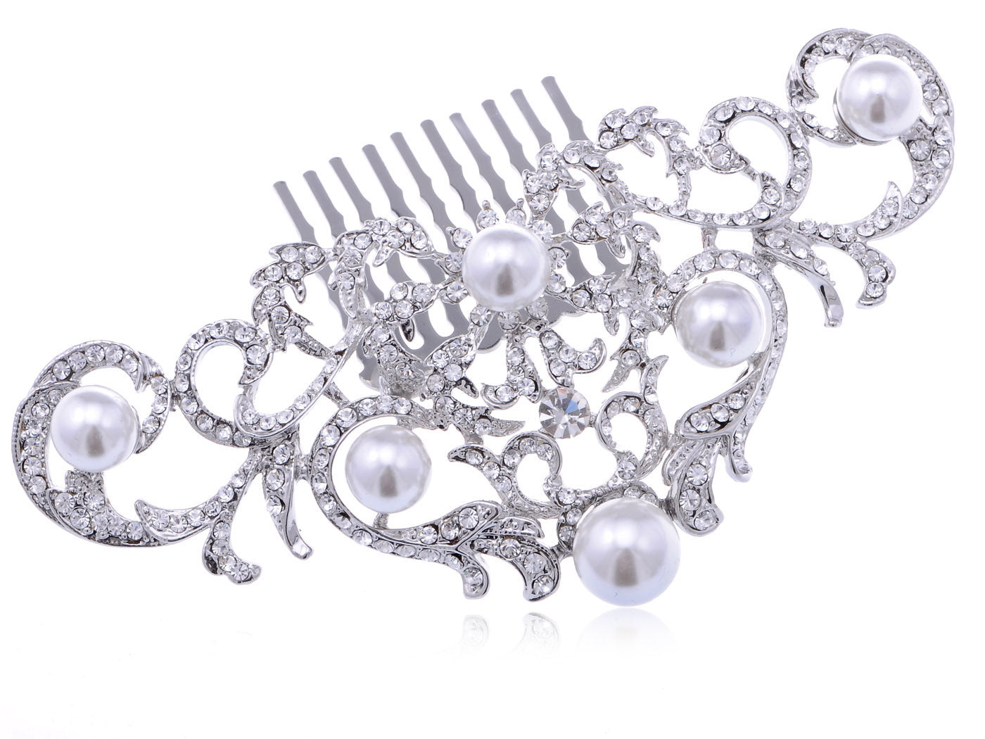 Ornate Filigree Swirl Simulated Pearl Bridal Hair Comb