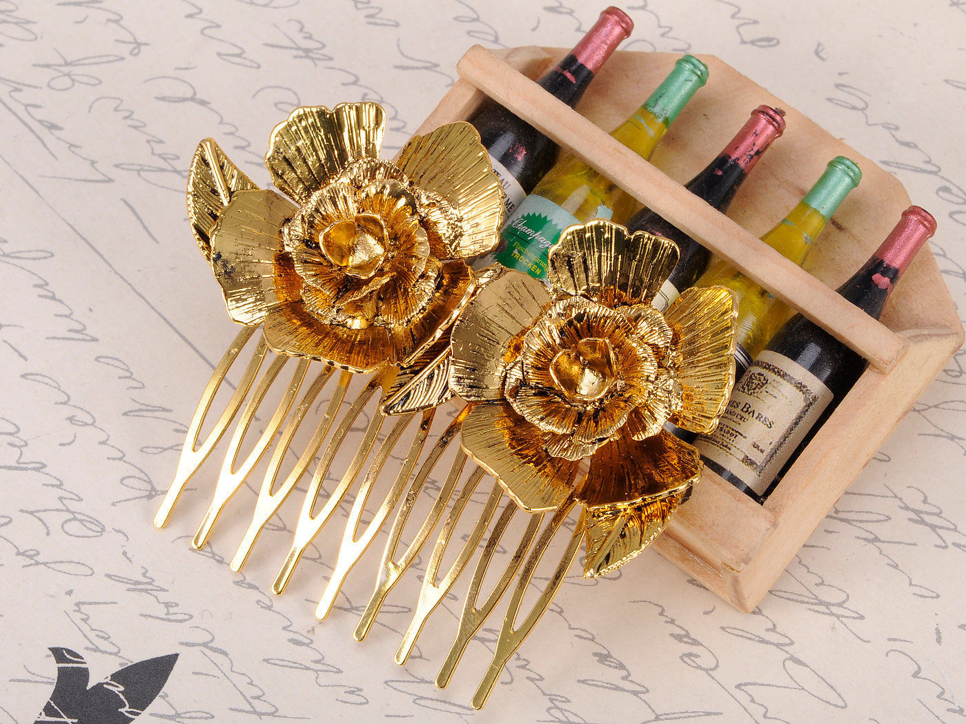 Vintage Floral Rose Leaf Hair Pin Clip Comb