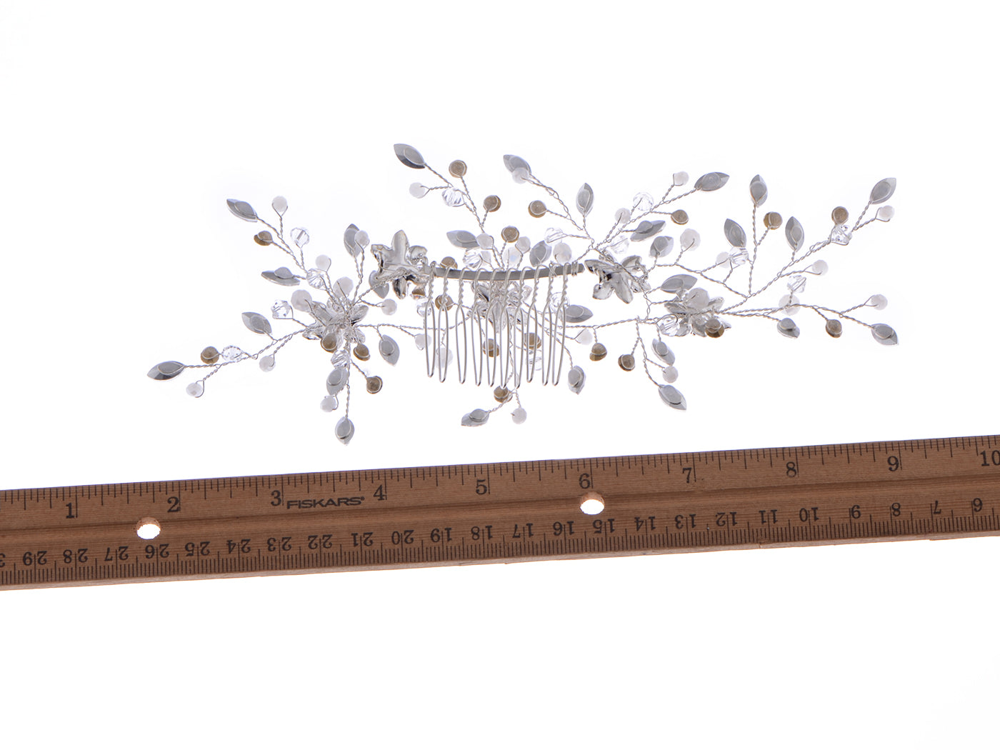 Silver Zirconia Cubic Czech Rustic Floral Leaves Bridal Prom Hair Comb