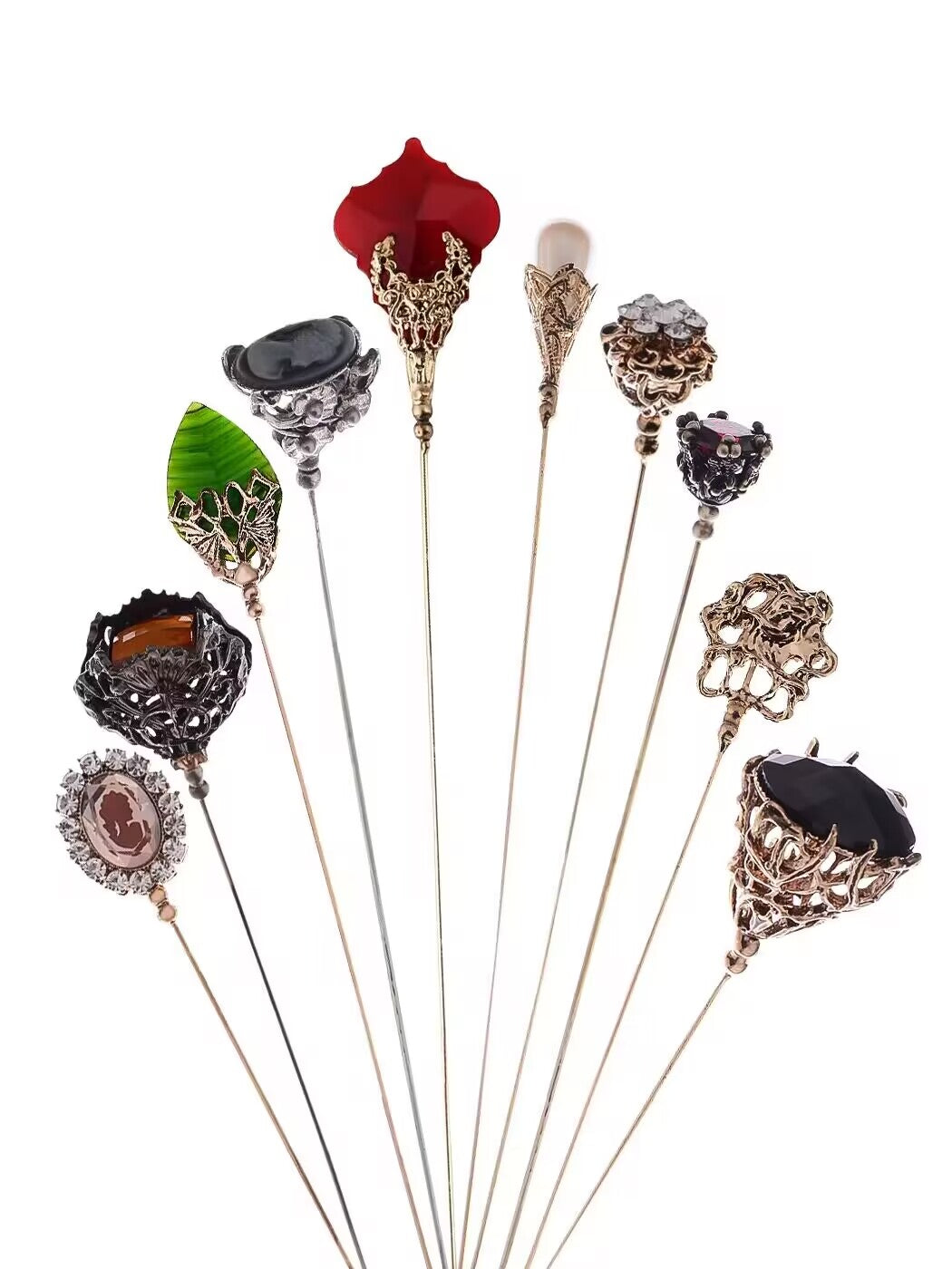 Alilang 10Pcs Hat Pin Golden Vintage Style Safety Pins Brooches
