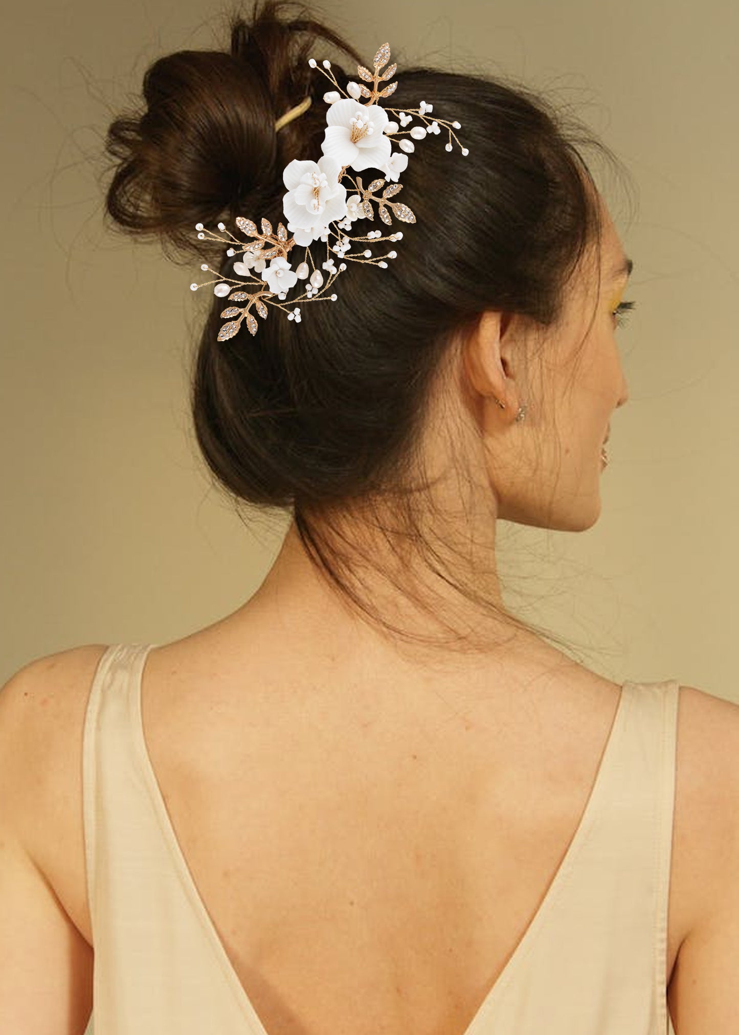Alilang Bridal Headwear White Flower Faux Pearl Hair Ornament Crystal Rhinestone Hair Comb