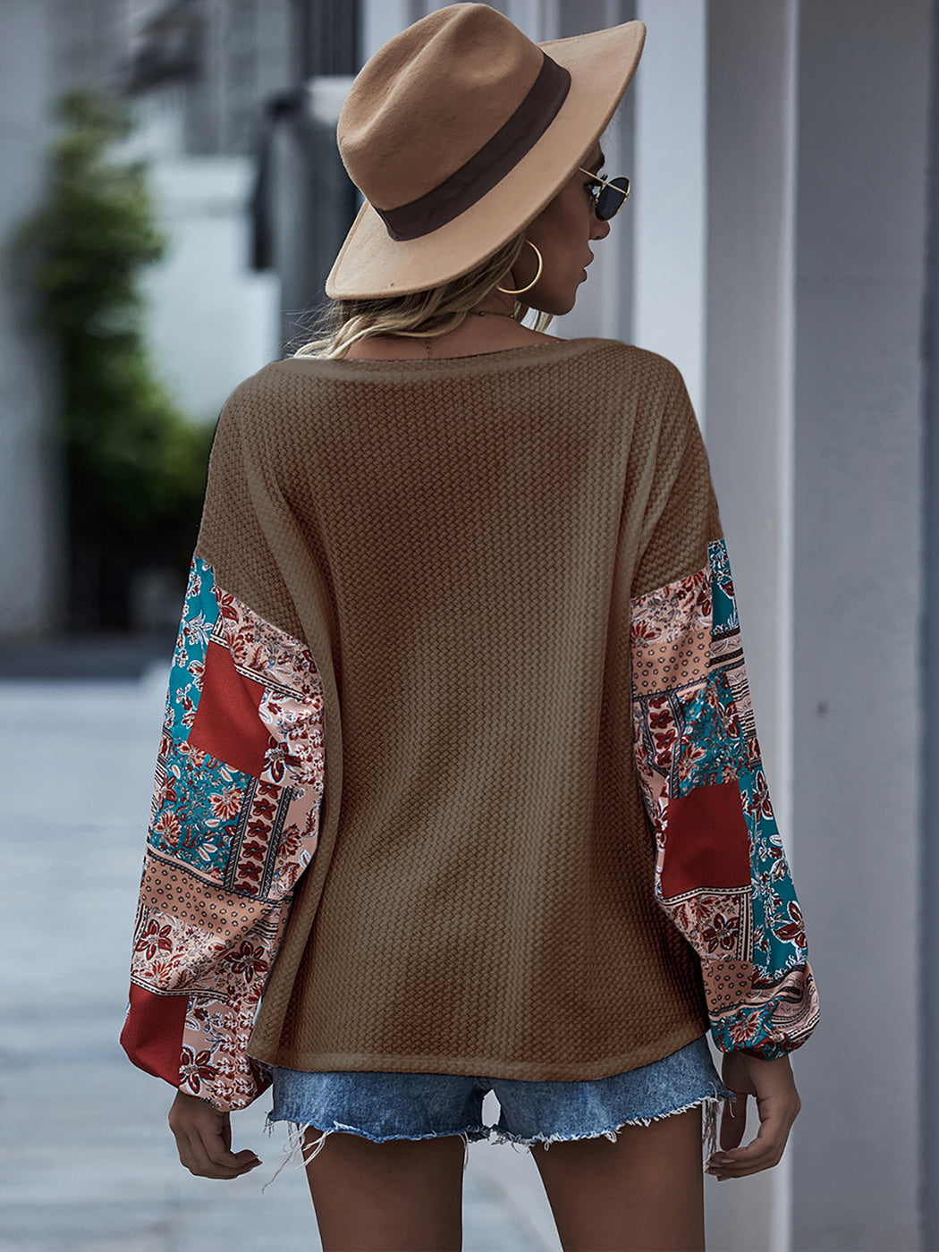 Paisley Printed Puffed Sleeve Pullover