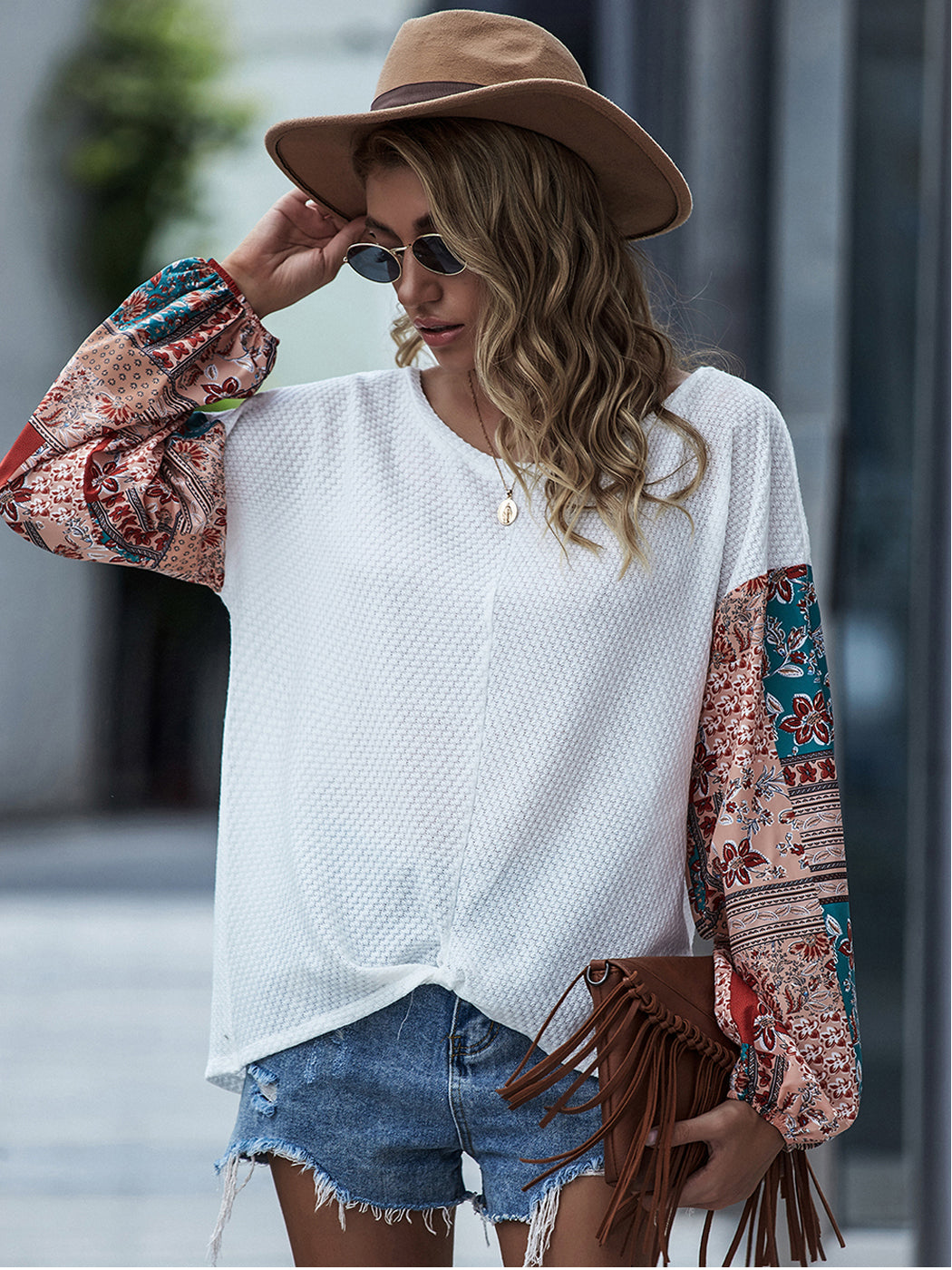 Paisley Printed Puffed Sleeve Pullover