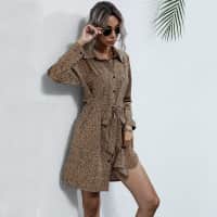 Tie Waist Dot Collar Long Sleeve Sweet Short Dress