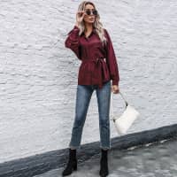 Tie With Love Button Down Elegant Dropped Sleeve Blouse