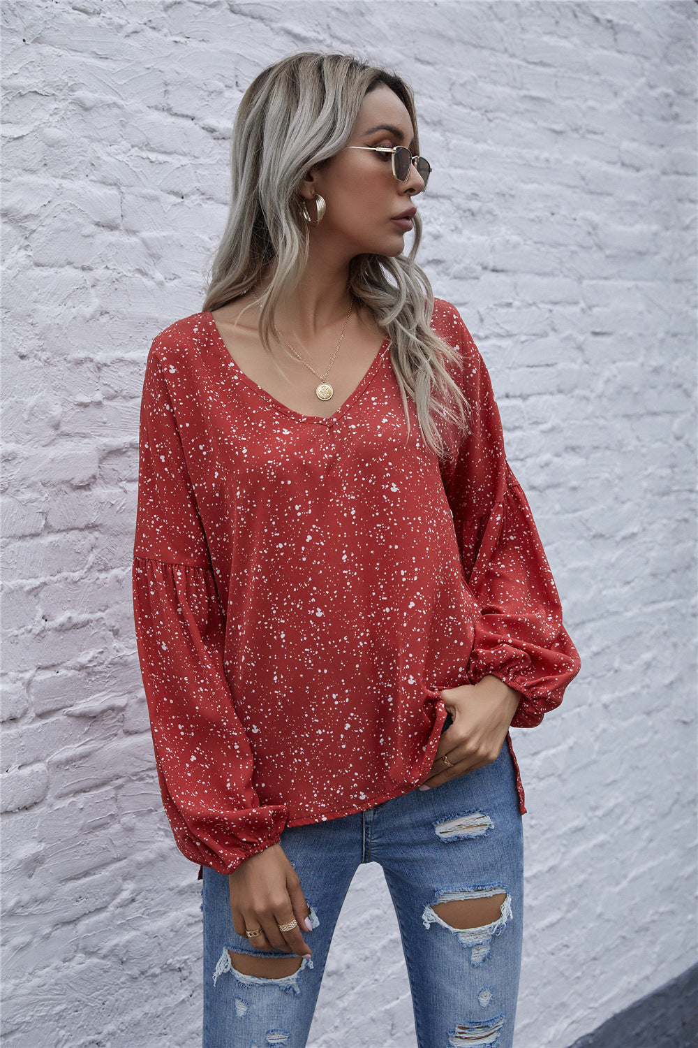 Fashion Shiny Puffed Sleeve Spring Blouse