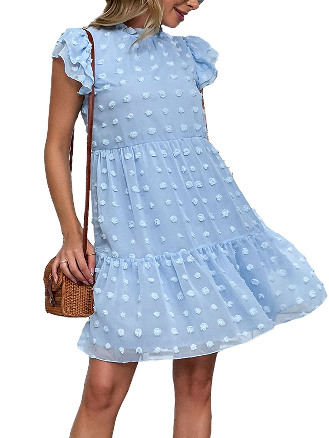Anna-Kaci Women's Summer Casual Swiss Dot High Neck Short Sleeve Ruffl ALILANG.COM Anna-Kaci Women's Summer Casual Swiss Dot High Neck Short Sleeve Ruffl ALILANG.COM
