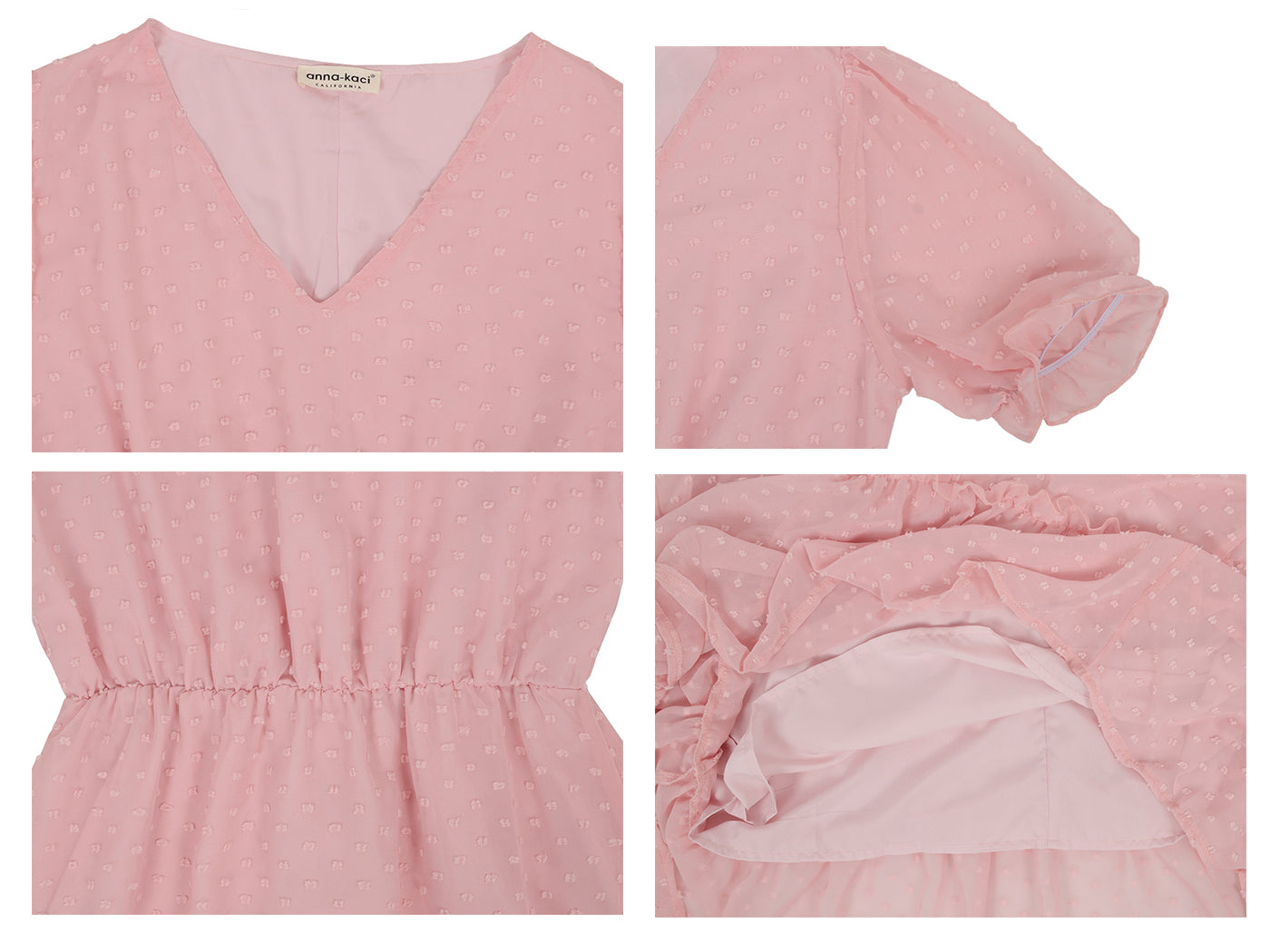 Anna-Kaci Women Summer Swiss Dot Short Sleeve Dress High Waist V Neck Floral Print Flowy Maxi Dress