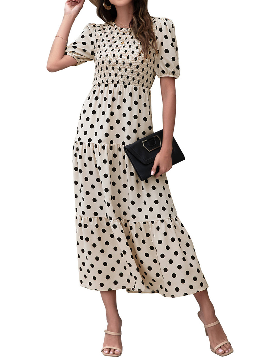 Anna-Kaci Women's Polka Dot Ruffle Maxi Dress Crew Neck Puff Sleeve Dress Casual Womens Dress High Rise Summer Dresses 2022 Anna-Kaci Women's Polka Dot Ruffle Maxi Dress Crew Neck Puff Sleeve Dress Casual Womens Dress High Rise Summer Dresses 2022