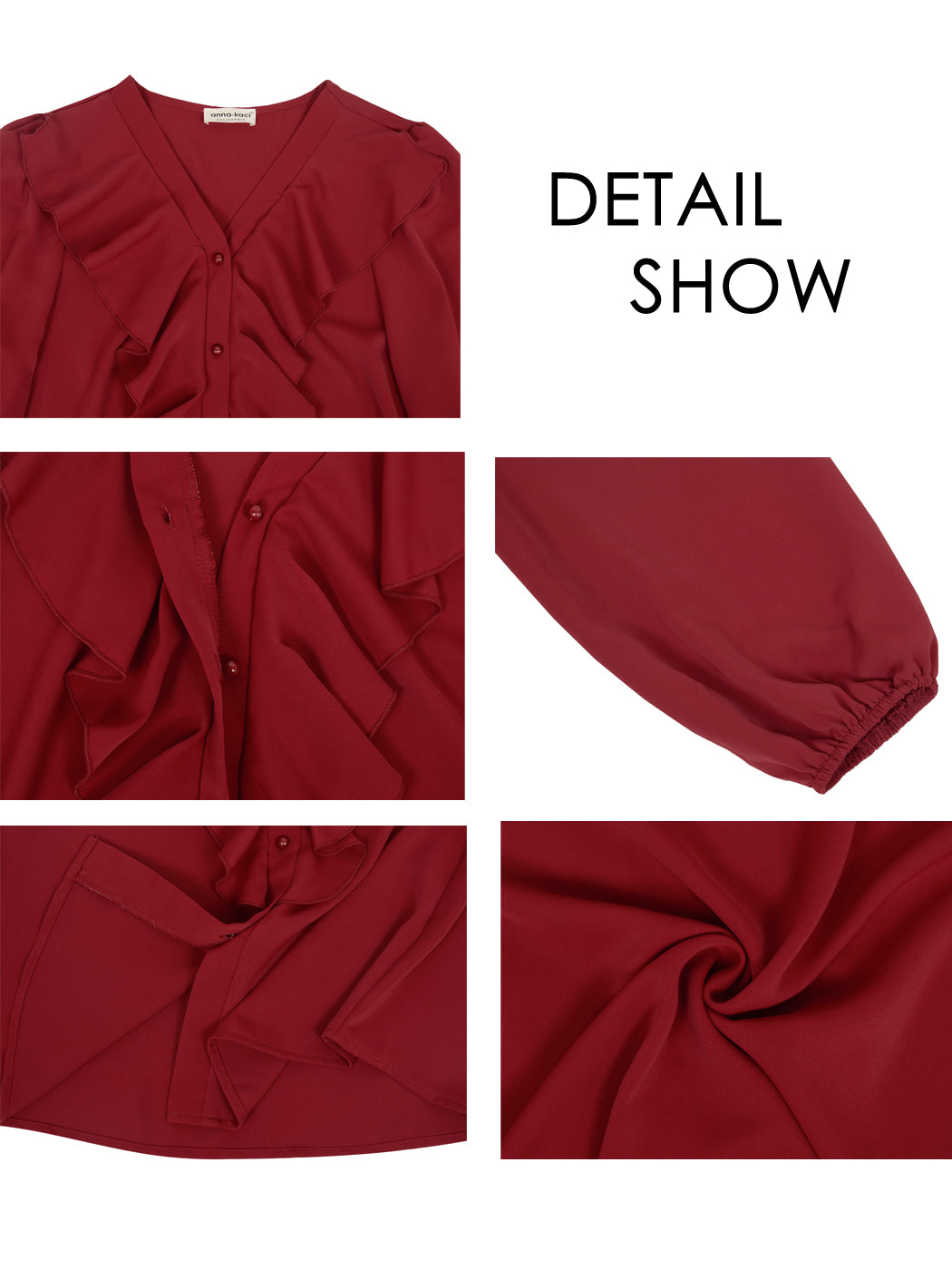 Anna-Kaci Women's Long Sleeve Button Down Ruffle V Neck Solid Color Business Top Blouse