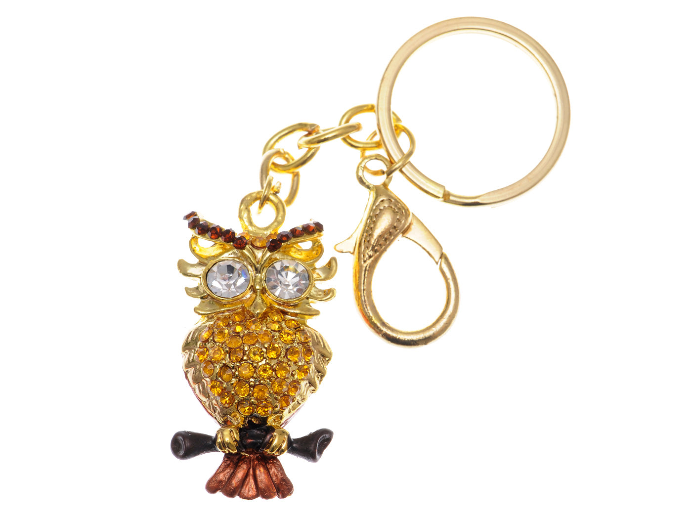 Golden Tone Owl Bird Branch Hook Clip Keychain